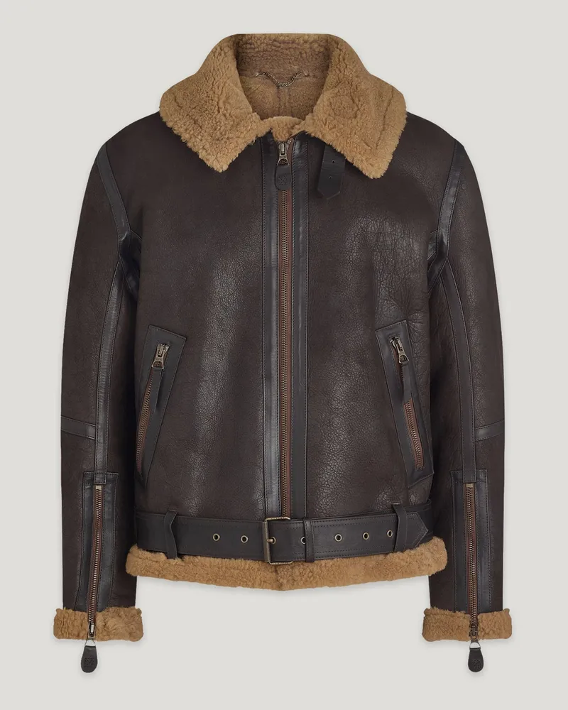 Belstaff Wilder Jacke für Herren Aviator Shearling Dunkelbraun 54 