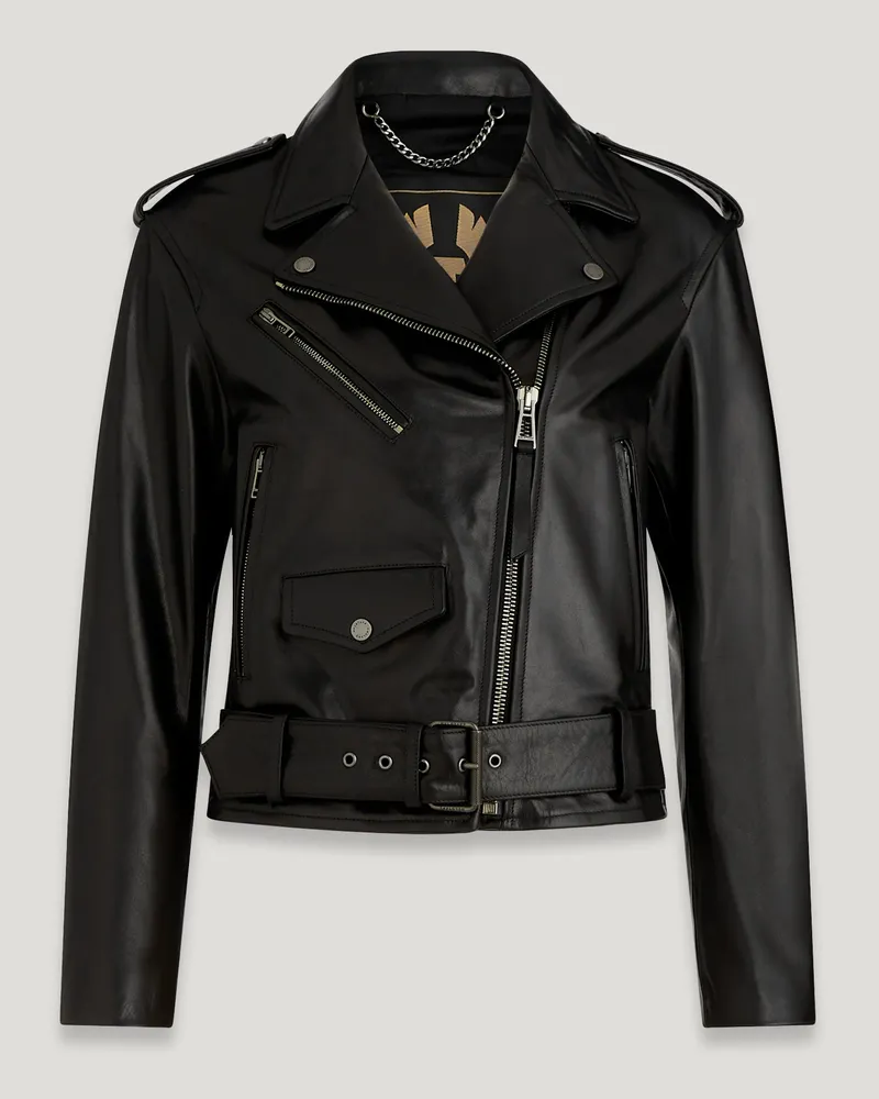 Belstaff Renegade Jacke für Damen Satin Finish Leather Schwarz Schwarz