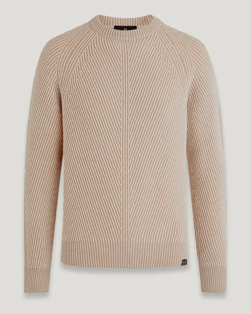 Belstaff Centenary Rundhalspullover In Rippenstrick für Herren Wool Kreideweiß/British Khaki Kreideweiß