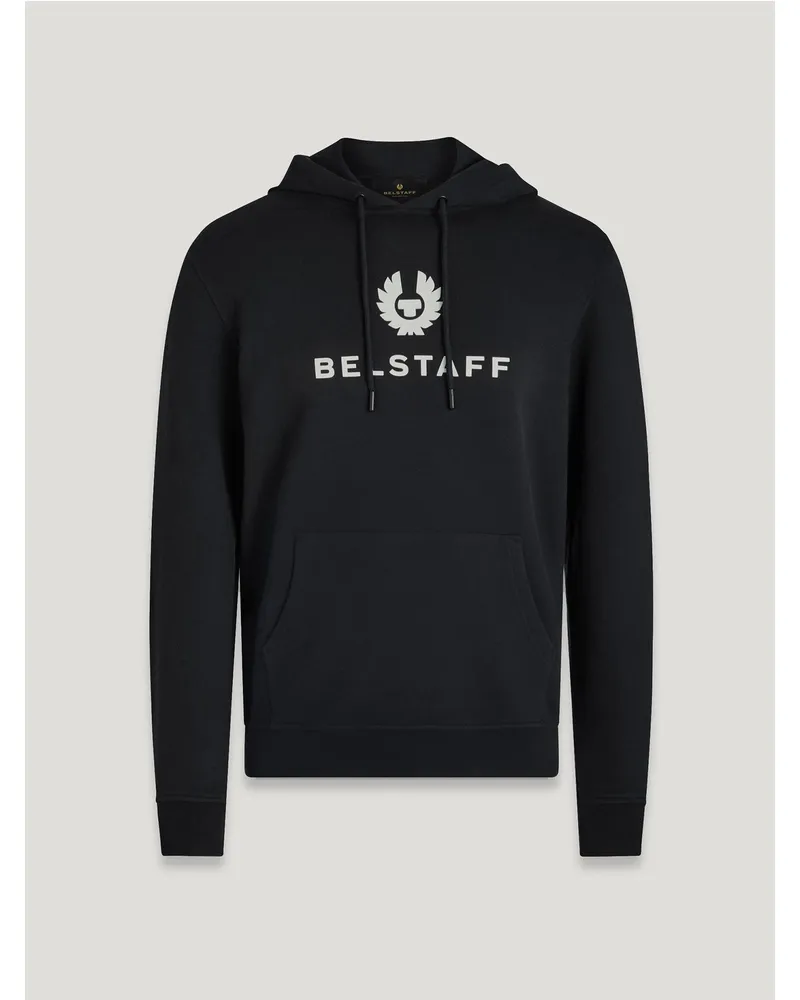 Belstaff Signature Hoodie für Herren Cotton Fleece Schwarz/Weißgrau Schwarz
