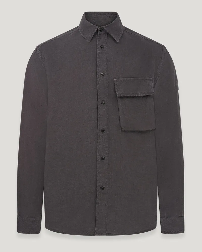 Belstaff Scale Hemd für Herren Garment Dyed Linen Verwaschenes Schwarz Verwaschenes