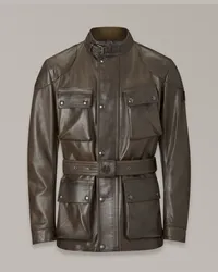 Belstaff Trialmaster Motorradjacke für Herren Hand Waxed Leather Dark  Olive L Dark