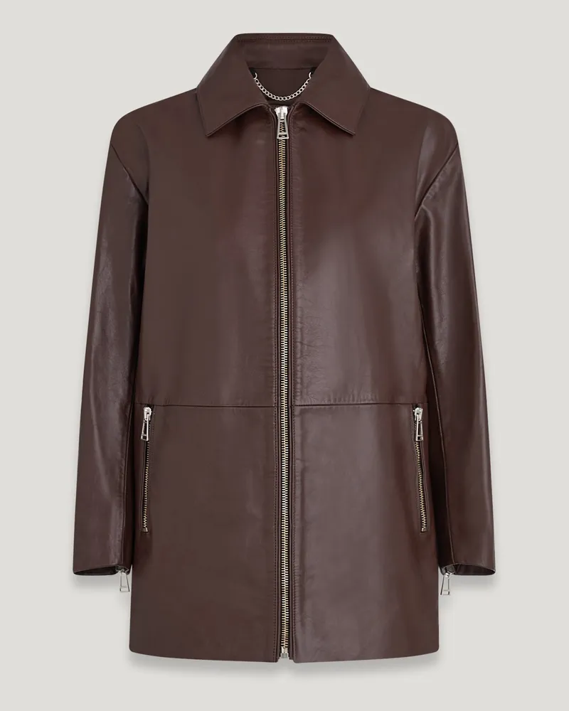 Belstaff Bronze Mantel für Damen Satin Finish Leather Kastanienbraun Kastanienbraun
