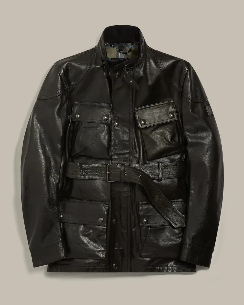 Belstaff Trailmaster Ikonen Panther Jacke für Herren Hand Waxed Leather Schwarz Schwarz