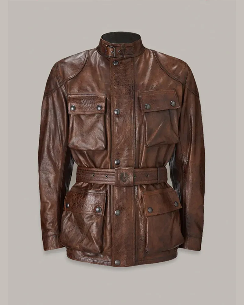 Belstaff Trialmaster Motorradjacke für Herren Hand Waxed Leather Burnt Cuero Burnt
