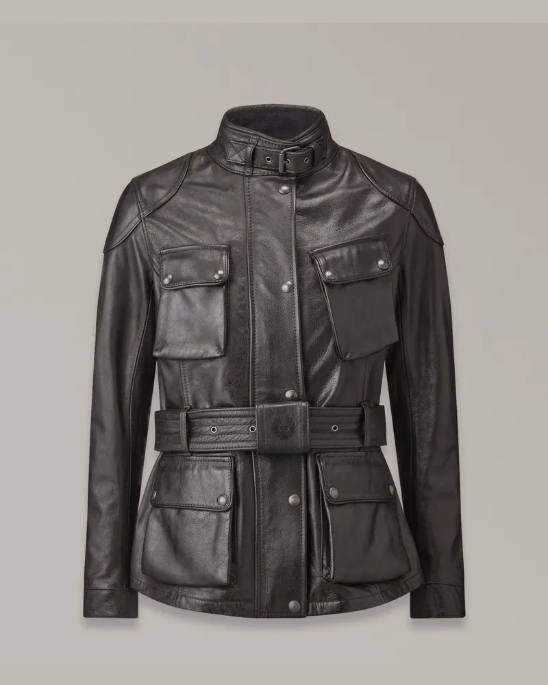 Belstaff Trialmaster Motorradjacke für Damen Hand Waxed Leather Antik-Schwarz Antik-schwarz