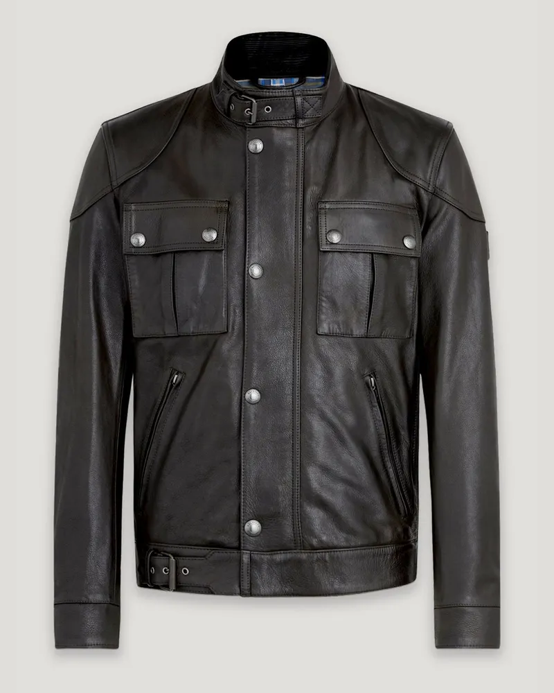 Belstaff Gangster Ikonen Jacke für Herren Hand Waxed Leather Schwarz Schwarz
