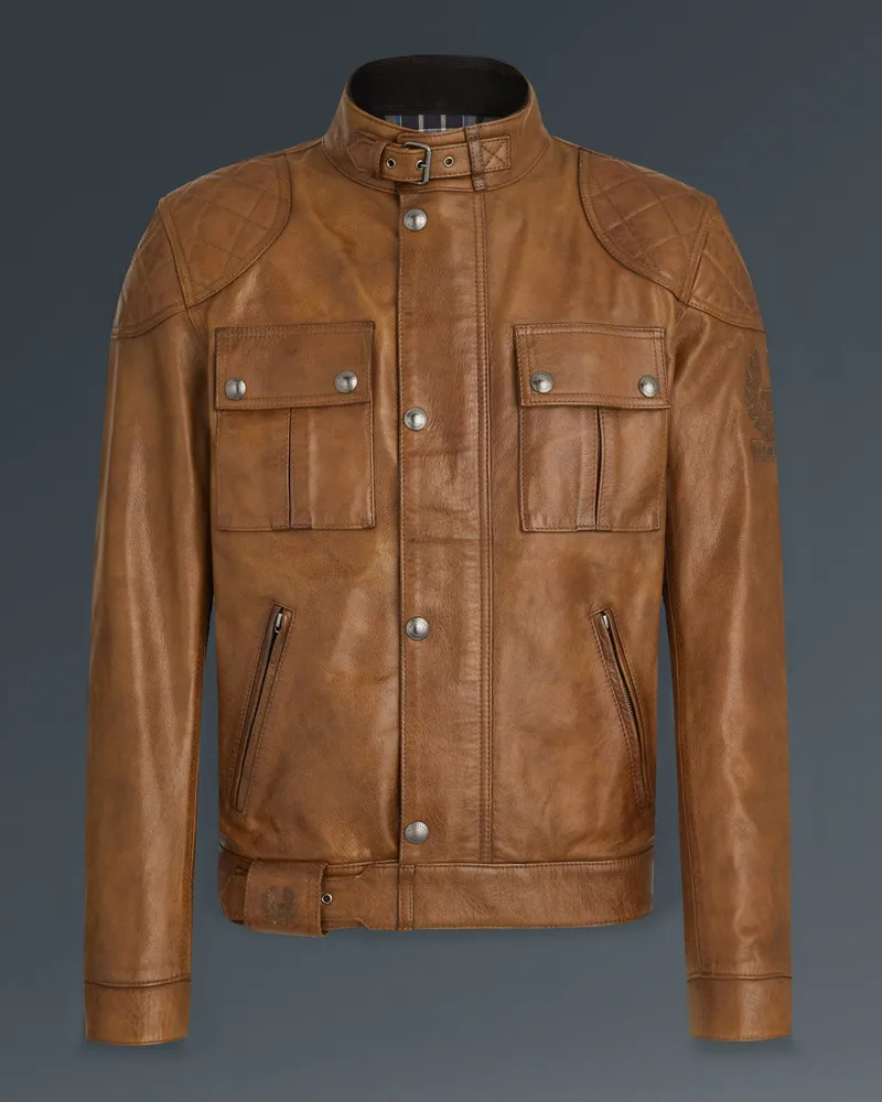 Belstaff Brooklands Motorradjacke für Herren Hand Waxed Leather Burnt Cuero Burnt