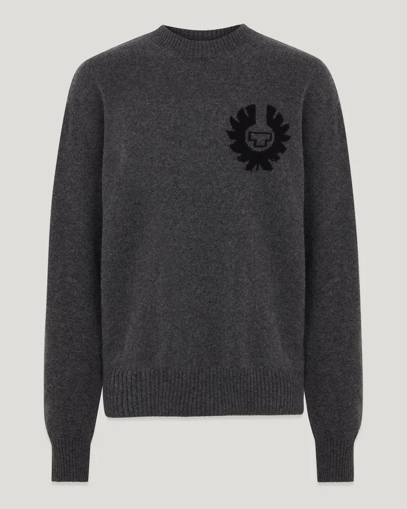 Belstaff Competition Rundhalspullover Für Herren Merinowolle Meliertes Anthrazit Meliertes