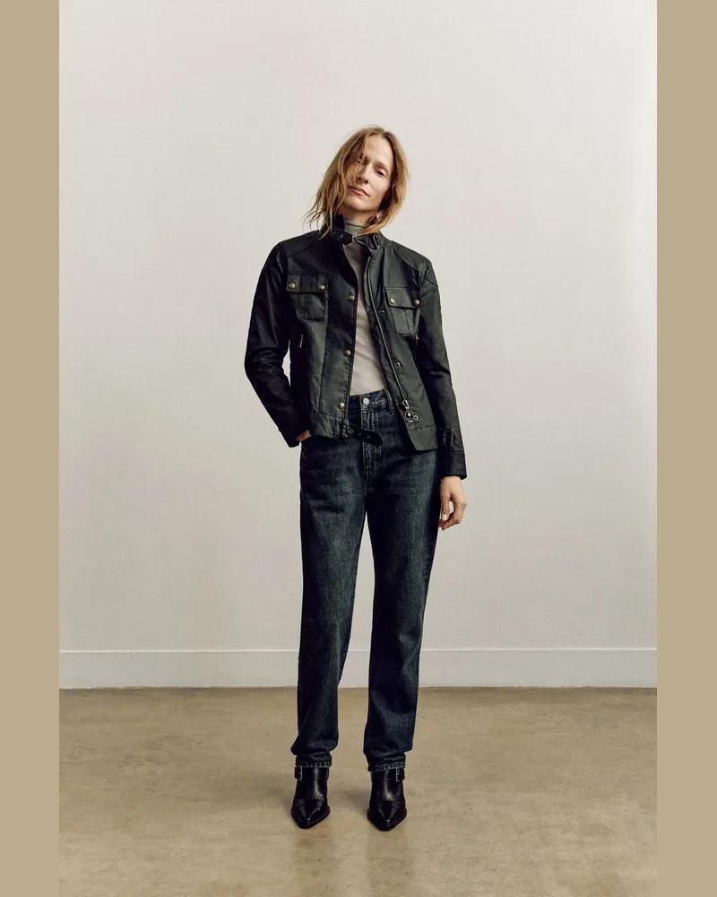 Belstaff Gangster Ikonen Jacke für Damen Waxed Cotton Schwarz Schwarz