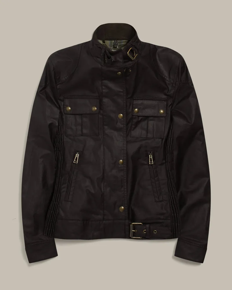 Belstaff Gangster Ikonen Jacke für Damen Waxed Cotton Schwarz Schwarz
