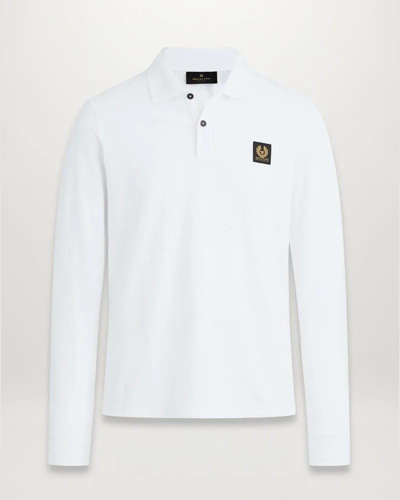 Belstaff Langarm-polohemd für Herren Cotton Pique Weiß Weiß