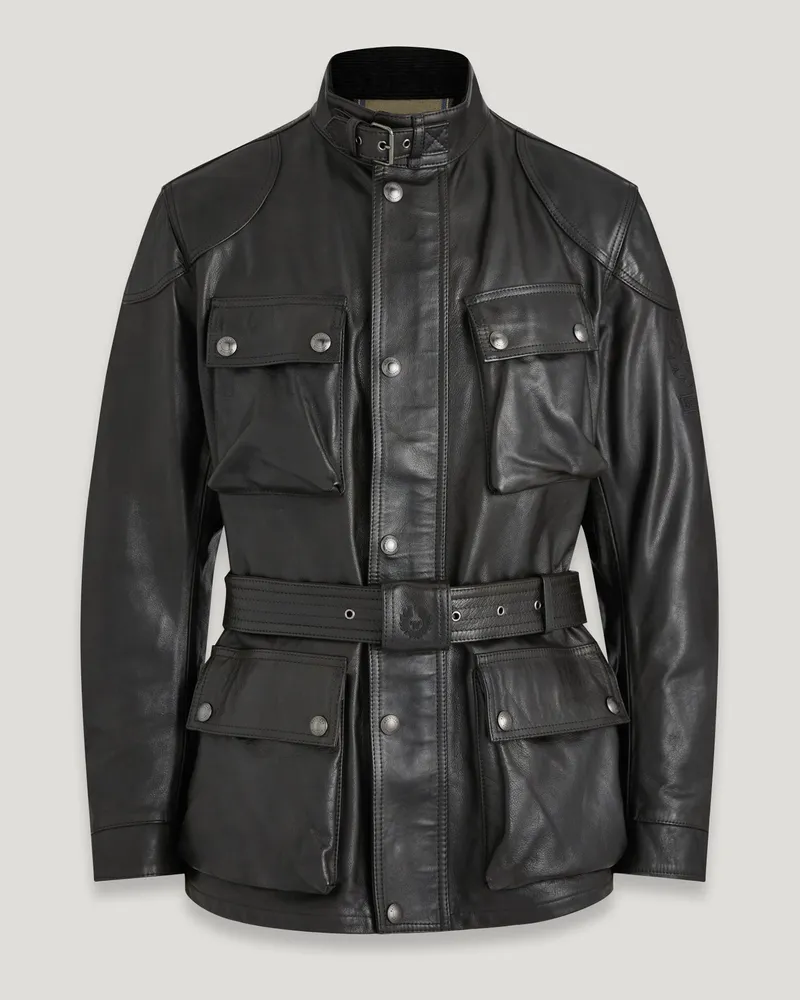 Belstaff Trialmaster Motorradjacke für Herren Hand Waxed Leather Antik-schwarz S 