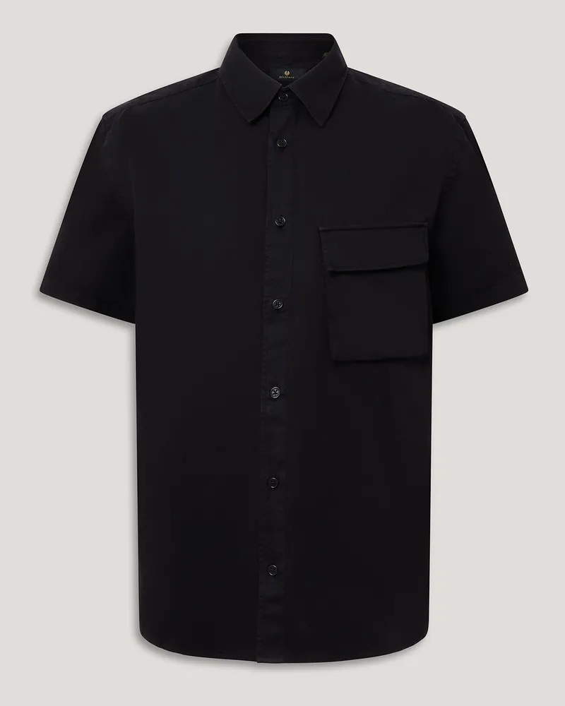 Belstaff Scale Kurzarmhemd für Herren Garment Dye Cotton Schwarz Schwarz