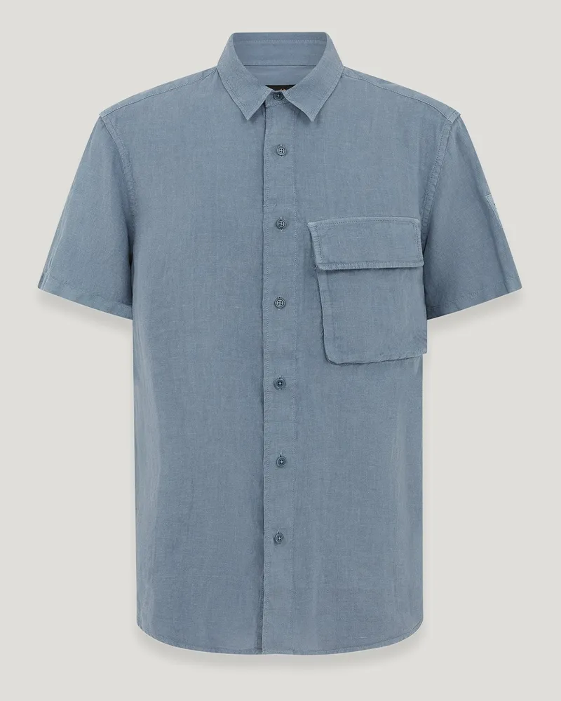 Belstaff Scale Kurzarmhemd für Herren Garment Dyed Linen Flintblau Flintblau