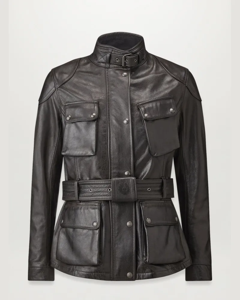 Belstaff Trialmaster Motorradjacke für Damen Hand Waxed Leather Antik-schwarz 46 