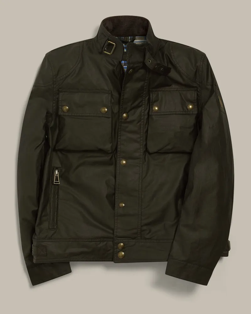 Belstaff Racemaster Ikonen Jacke für Herren Waxed Cotton Grün Verblasstes