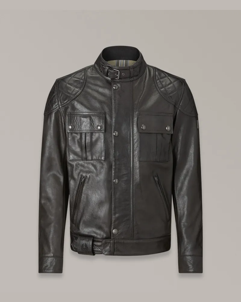 Belstaff Brooklands Motorradjacke für Herren Hand Waxed Leather Antik-Schwarz Antik-schwarz