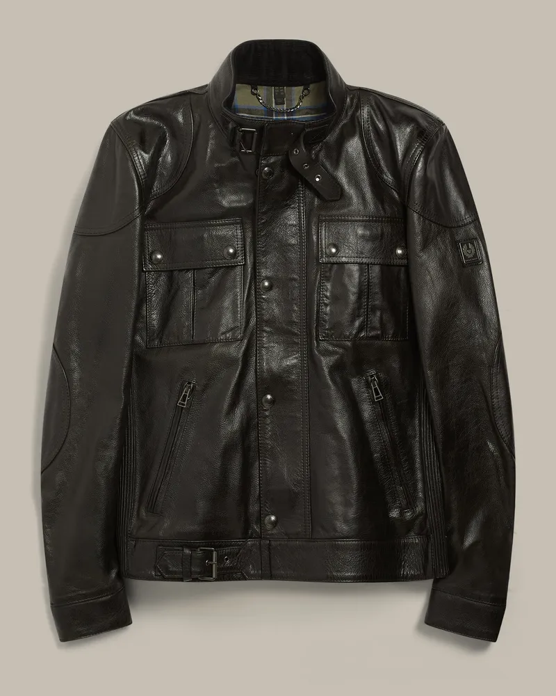 Belstaff Gangster Ikonen Jacke für Herren Hand Waxed Leather Schwarz Schwarz