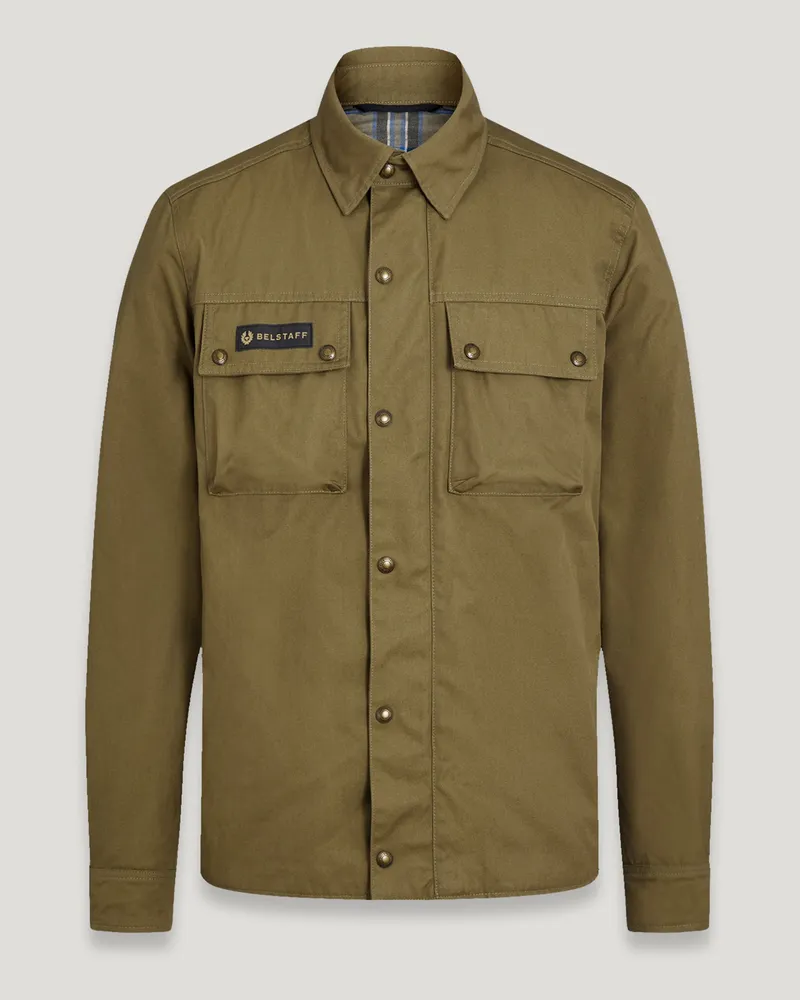 Belstaff Mansion Hemd für Herren Poly Cotton Canvas Belstaff-olivgrün 4XL 