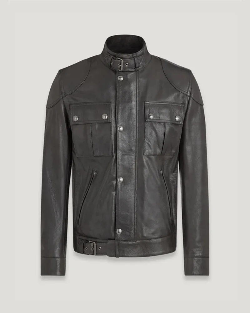 Belstaff Gangster Jacke für Herren Hand Waxed Leather Schwarz Schwarz