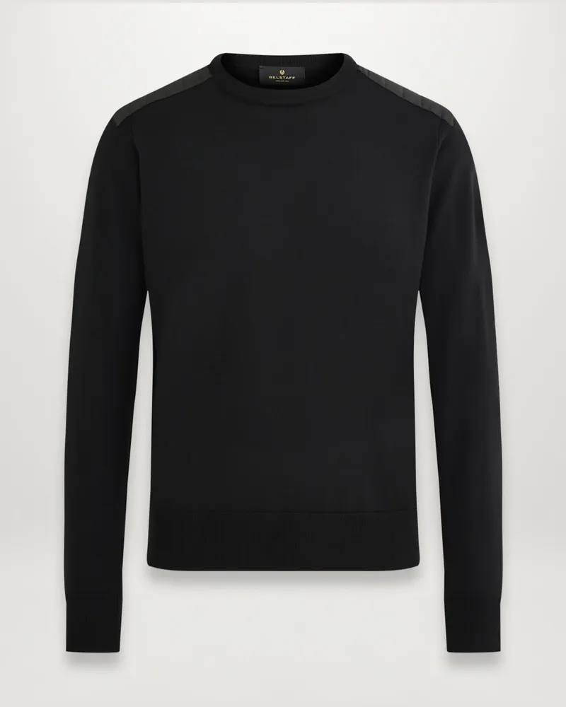 Belstaff Kerrigan Rundhalspullover für Herren Merino Wool Schwarz Schwarz