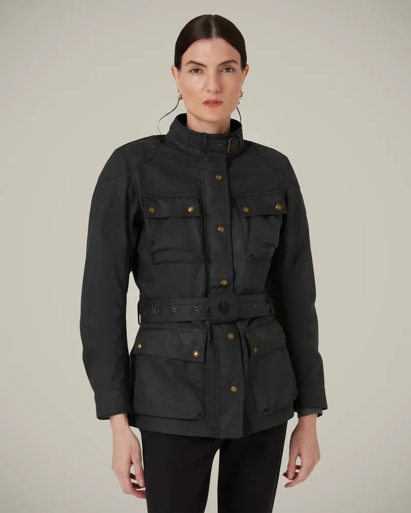 Belstaff Trialmaster Ikonen Motorradjacke für Damen Waxed Cotton Schwarz Schwarz