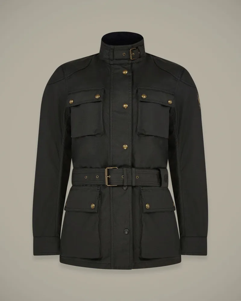 Belstaff Trialmaster Ikonen Motorradjacke für Damen Waxed Cotton Schwarz Schwarz