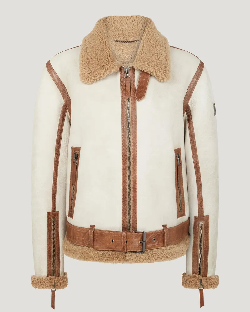Belstaff Centenary Blackthorn Jacke für Damen Lamb Shearling Kreideweiß/British Khaki Kreideweiß