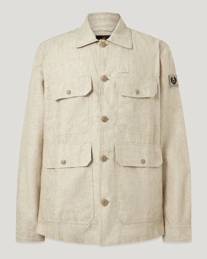 Belstaff Forge Jacke für Herren Tumbled Melange Linen Dunkelbraun 2XL 