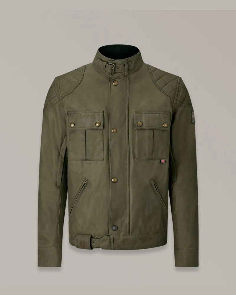 Belstaff Brooklands Motorradjacke für Herren Waxed Cotton Olivgrün Olivgrün