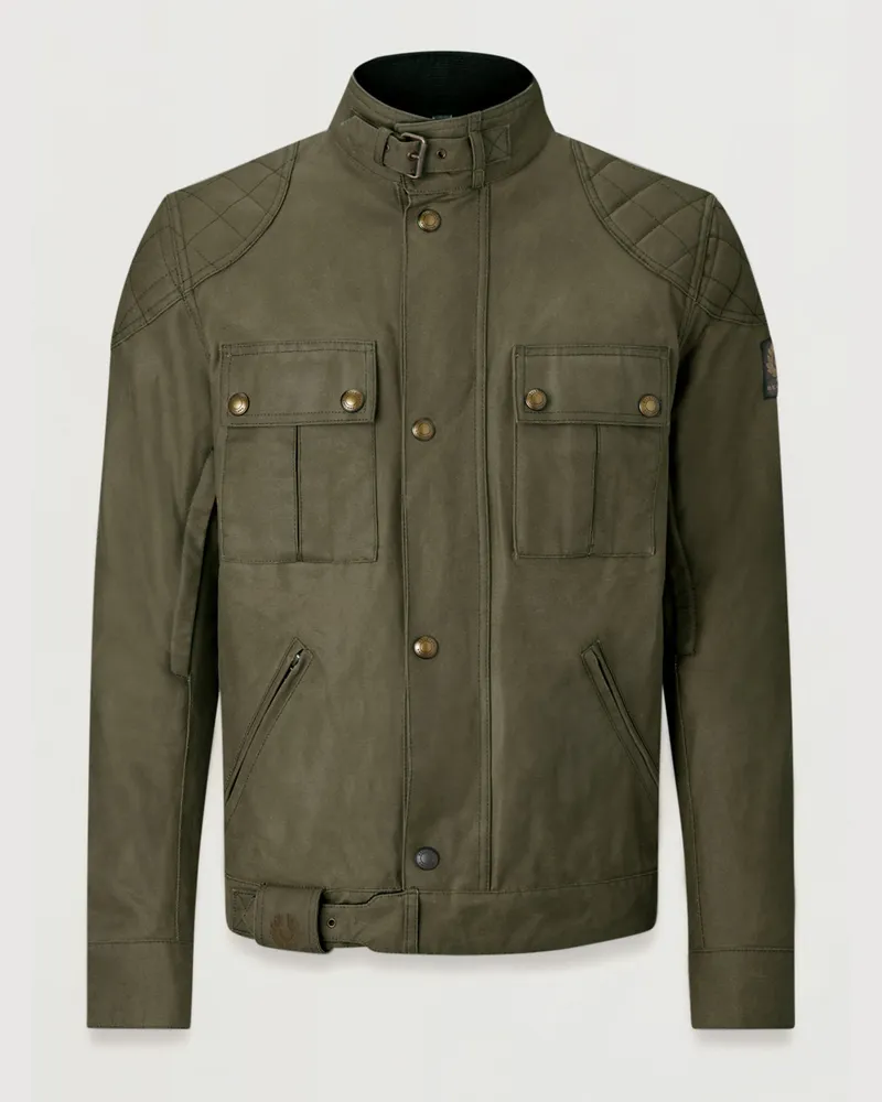 Belstaff Brooklands Motorradjacke für Herren Waxed Cotton Olivgrün Olivgrün