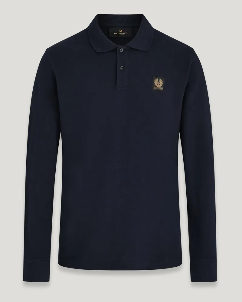 Belstaff Langarm-polohemd für Herren Cotton Pique Dunkles