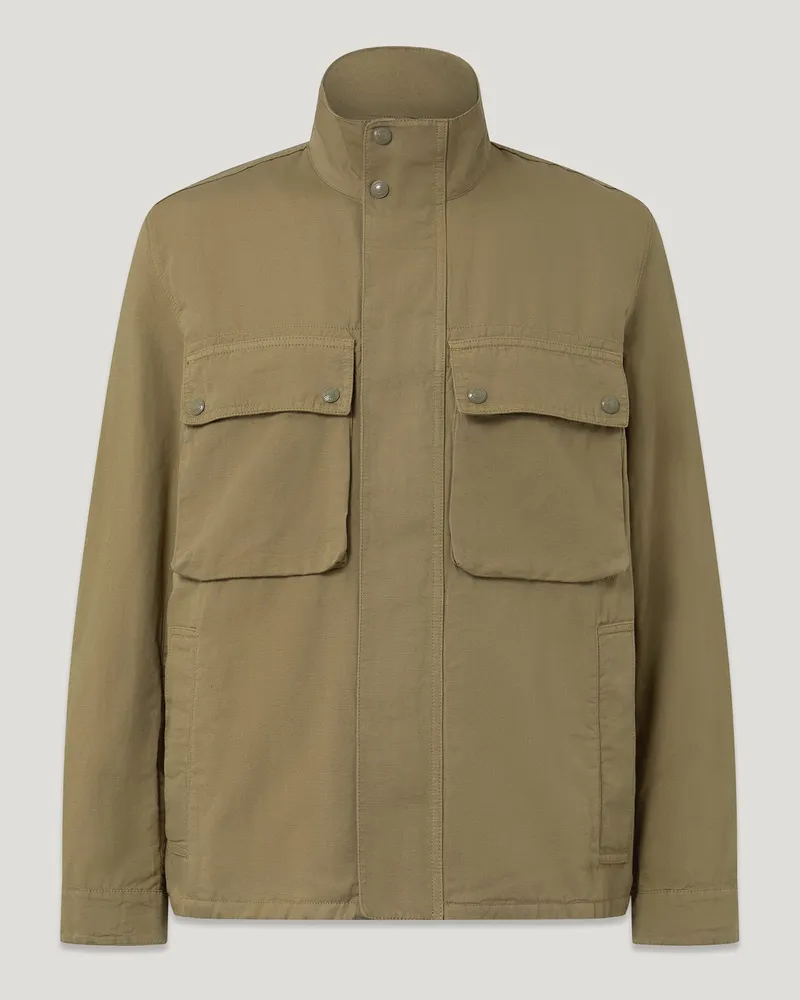 Belstaff Hayfield Jacke für Herren Garment Dye Cotton Linen Dunkelgrün Tarngrün