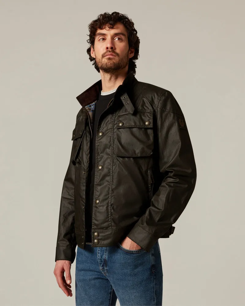 Belstaff Racemaster Ikonen Jacke für Herren Waxed Cotton Grün Verblasstes
