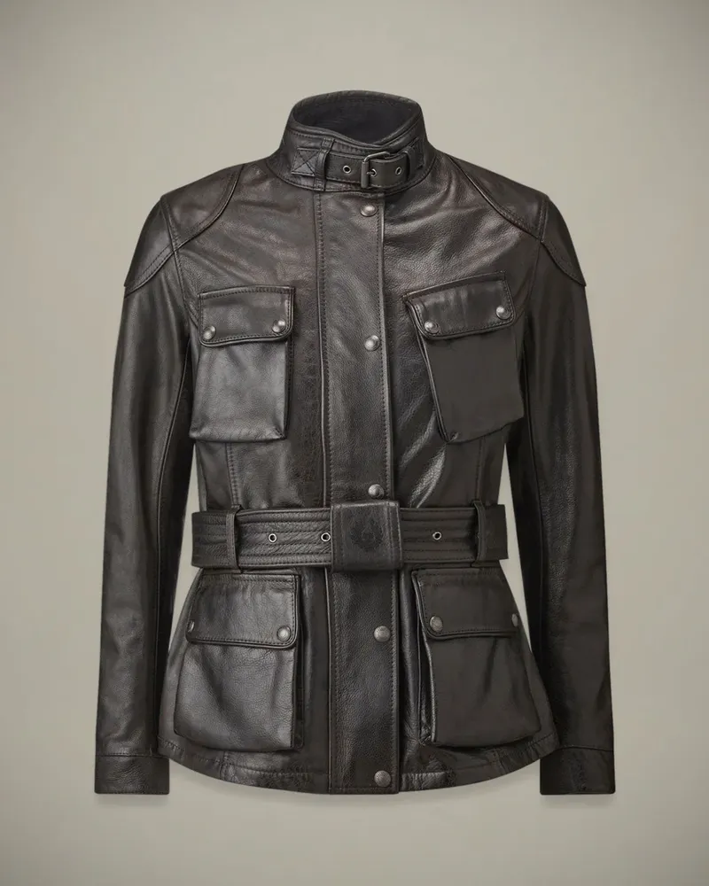 Belstaff Trialmaster Ikonen Motorradjacke für Damen Hand Waxed Leather Antik-schwarz Antik-schwarz