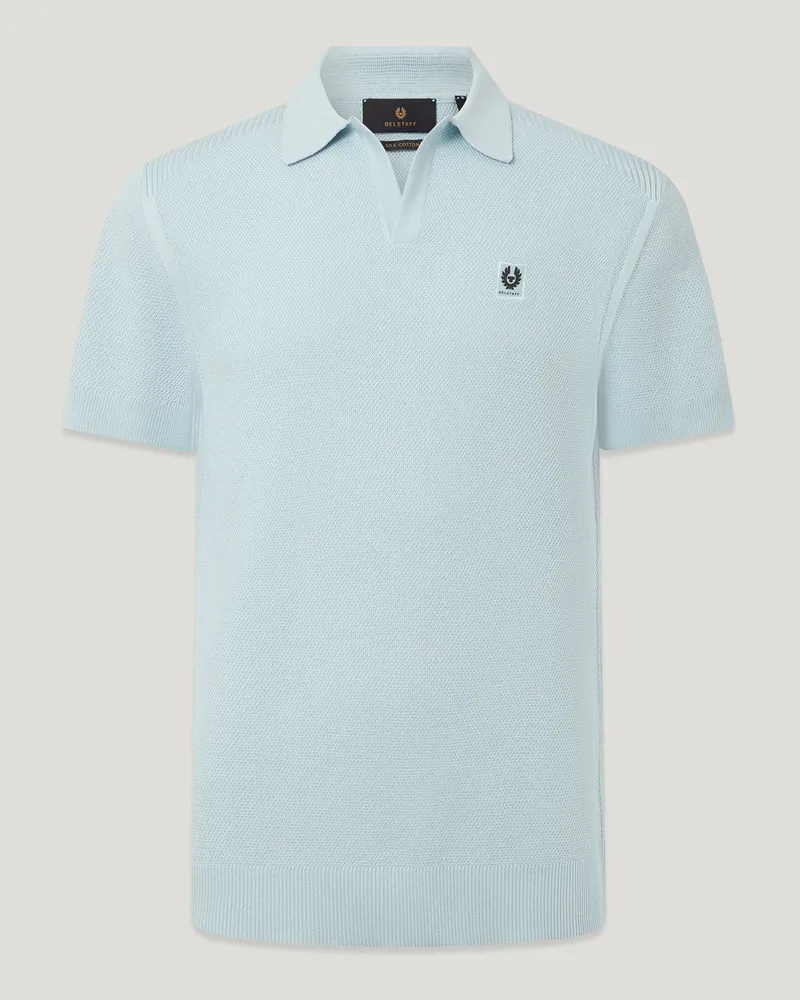 Belstaff Coast Strick-polohemd für Herren Cotton Silk Pique Hellblau Himmelblau