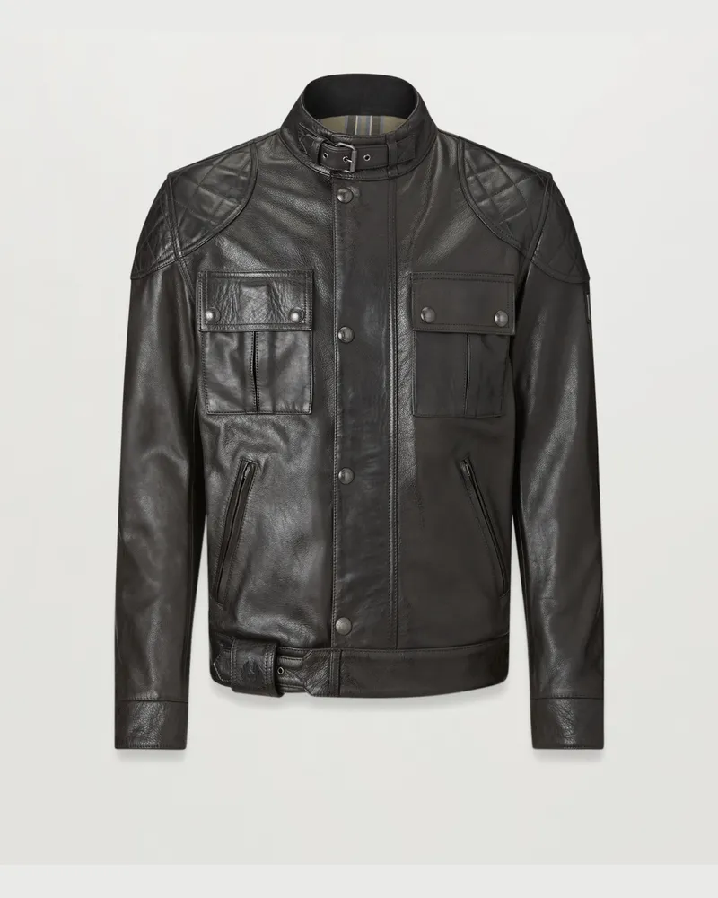 Belstaff Brooklands Motorradjacke für Herren Hand Waxed Leather Antik-schwarz 2XL 