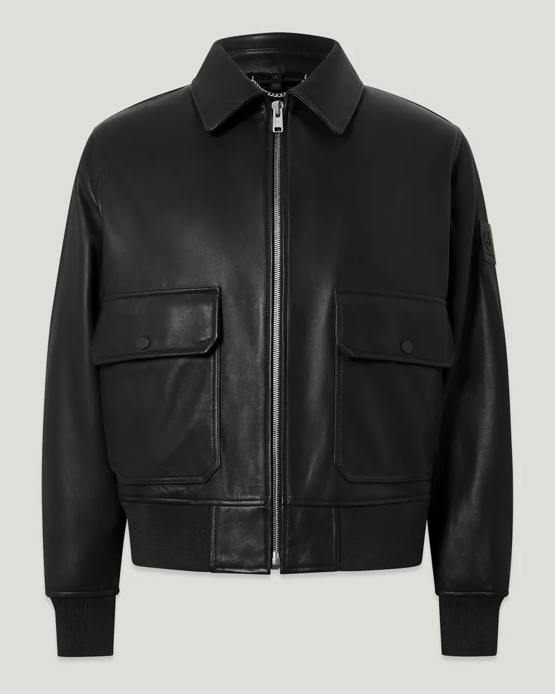 Belstaff Pilot Jacke Für Herren Lamb Leather Schwarz Schwarz