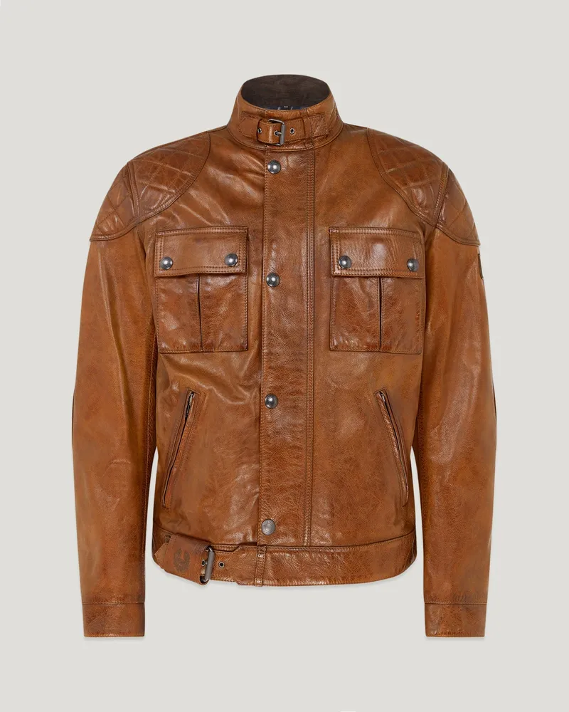 Belstaff Brooklands Motorradjacke für Herren Hand Waxed Leather Cognacbraun Burnt