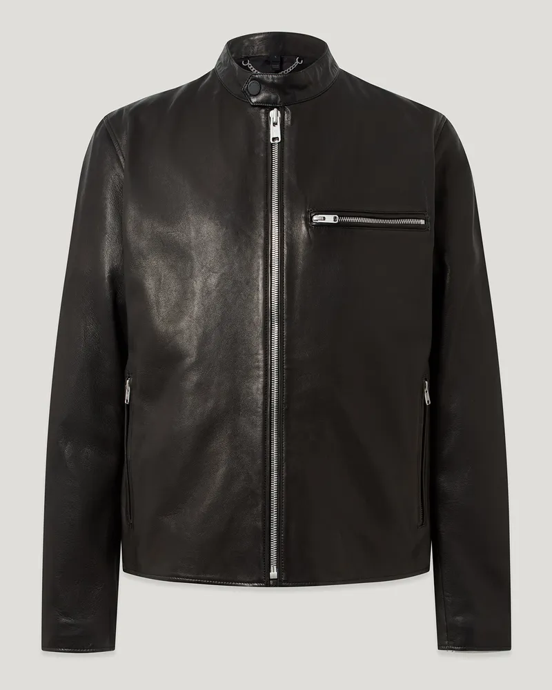 Belstaff Track Racer Jacke für Herren Lamb Leather Schwarz Schwarz