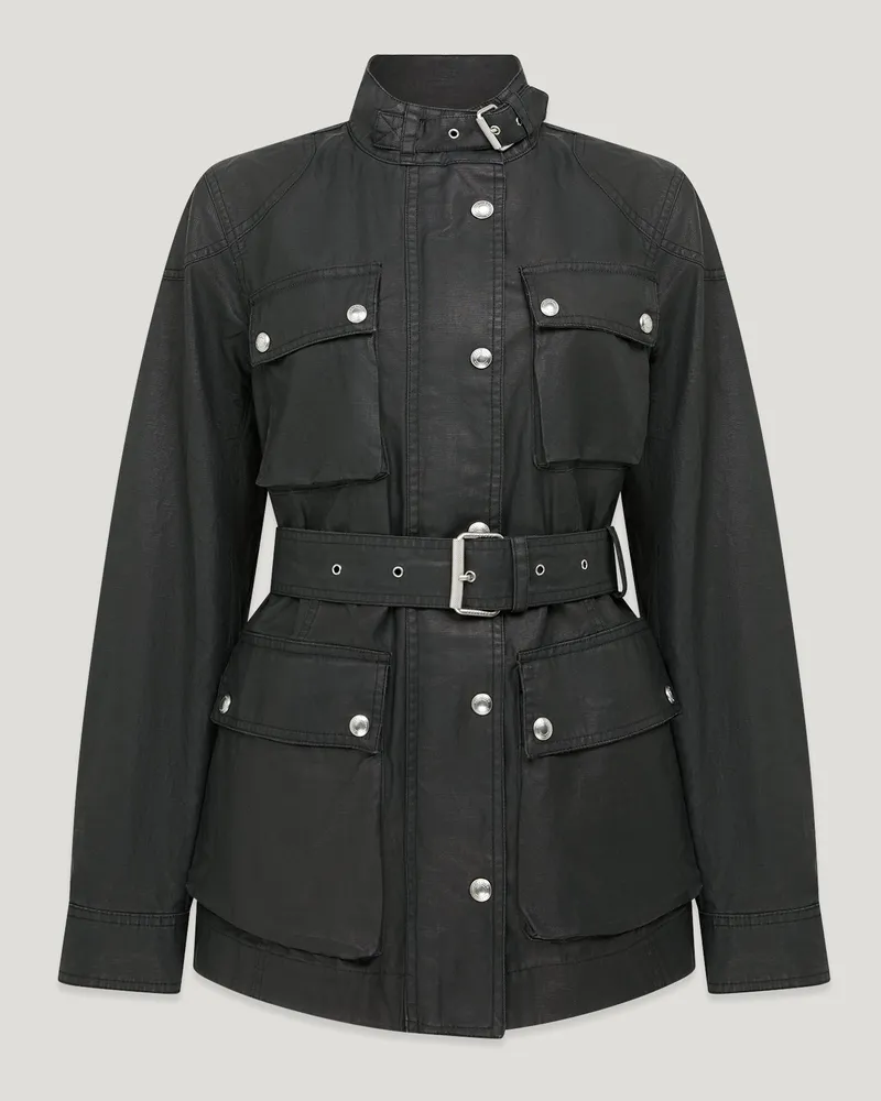 Belstaff Trialmaster Jacke für Damen Uniform Coated Linen Verwaschenes Schwarz/dunkles Rauchgrau Verwaschenes