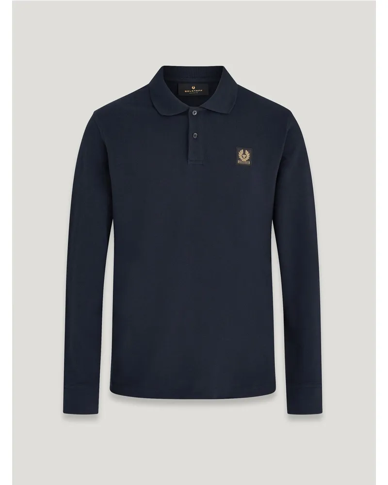 Belstaff Langarm-polohemd für Herren Cotton Pique Dunkles Tintenblau Dunkles