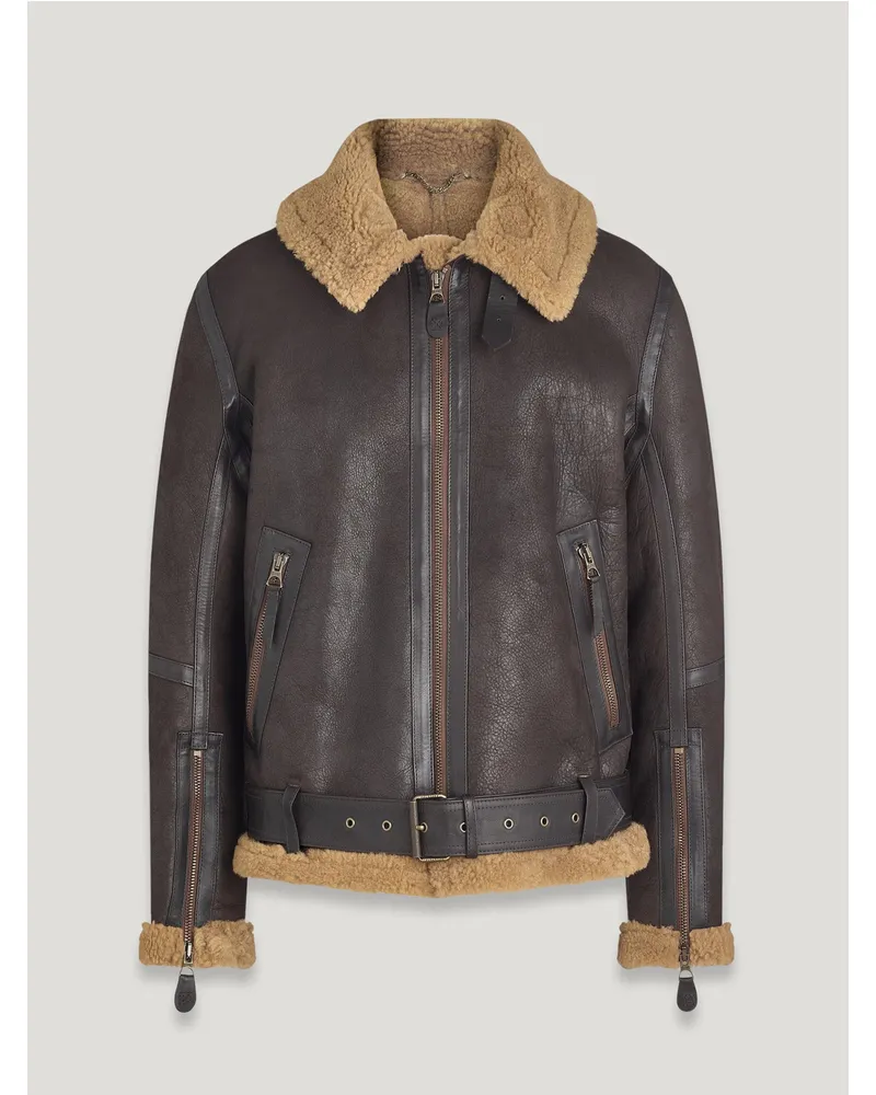 Belstaff Wilder Jacke für Herren Aviator Shearling Ebenholz/dunkles Sandsteinbraun Ebenholz