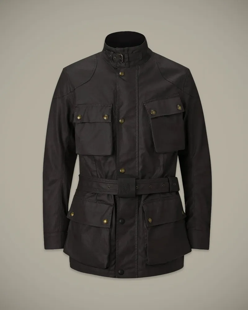 Belstaff Trialmaster Ikonen Motorradjacke für Herren Waxed Cotton Schwarz Schwarz