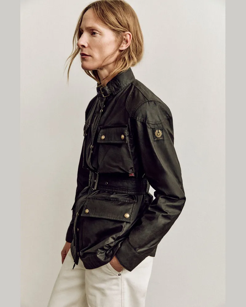 Belstaff Trailmaster Ikonnen Jacke für Damen Waxed Cotton Schwarz Schwarz