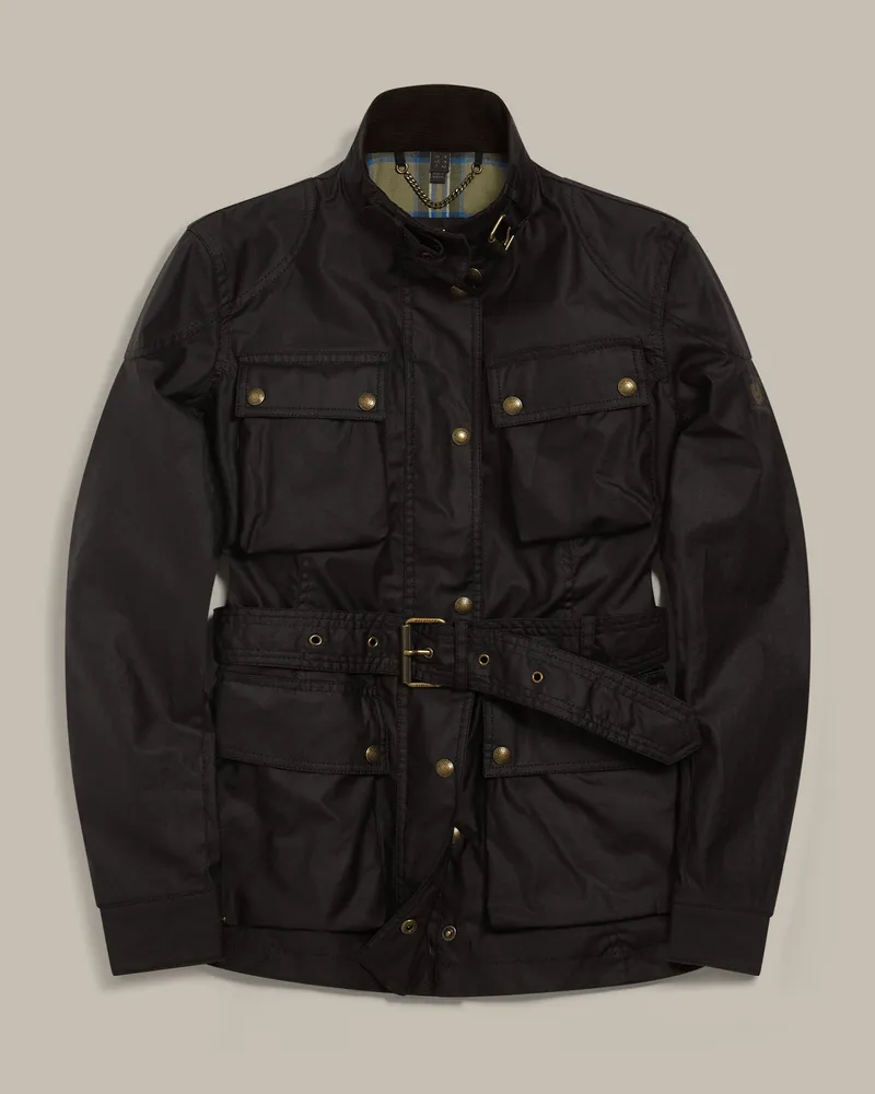 Belstaff Trailmaster Ikonnen Jacke für Damen Waxed Cotton Schwarz Schwarz