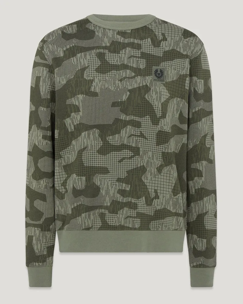 Belstaff Terrain Camo Sweatshirt für Herren Terrain Camo Print Fleece Militärgrün/verwaschenes Schwarz Militärgrün