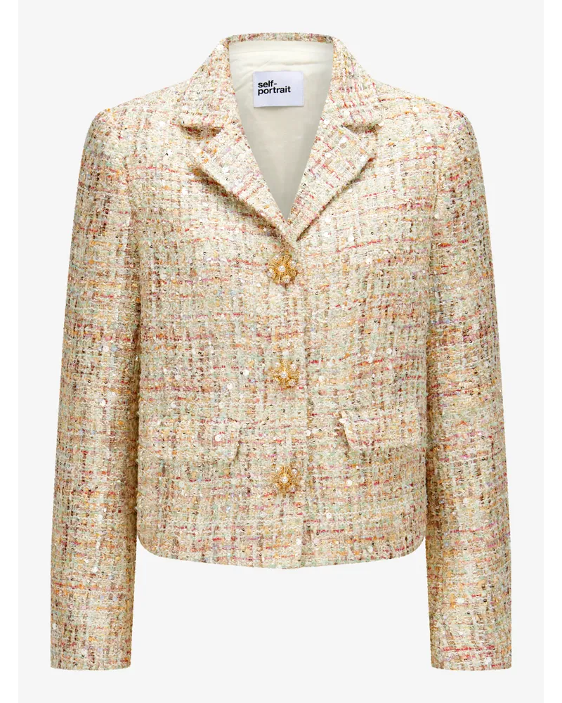 Self-Portrait Bouclé-Blazer Beige