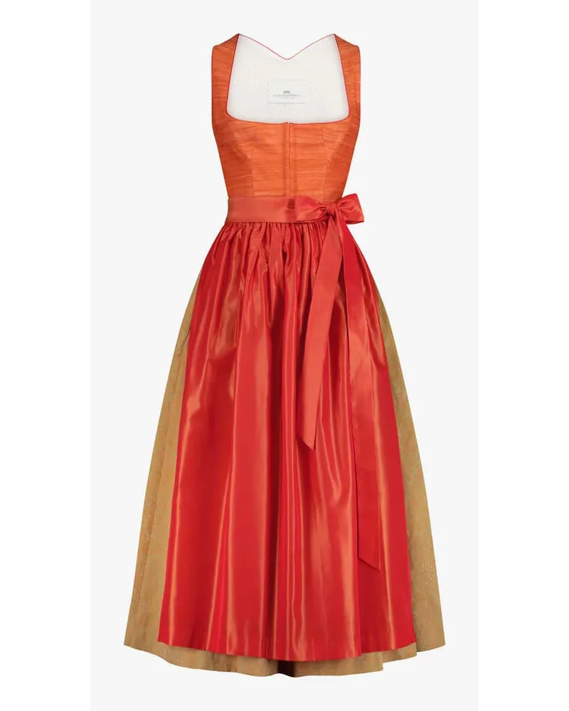 Lodenfrey Dirndl lang mit Seidenschürze Orange